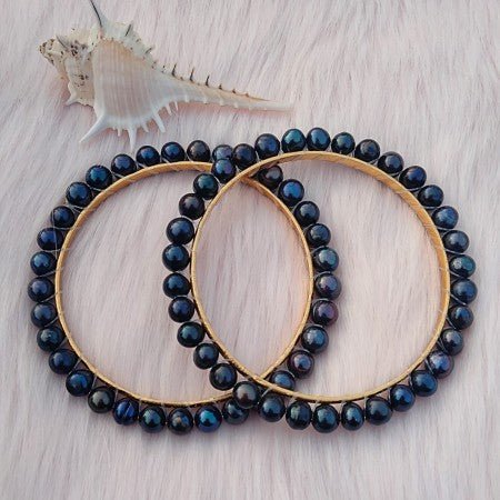 Fresh Water Pearl Black Color Fresh Water Pearl Churi 2 pcs LeisFita