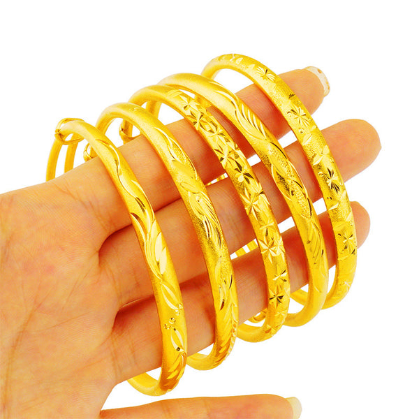 Wholesale Vietnam Sand Gold Flat Round Push Pull Imitation Bracelet Female Imitation 24K Yellow Gold Ladies Bracelet Ethnic Style for Mom