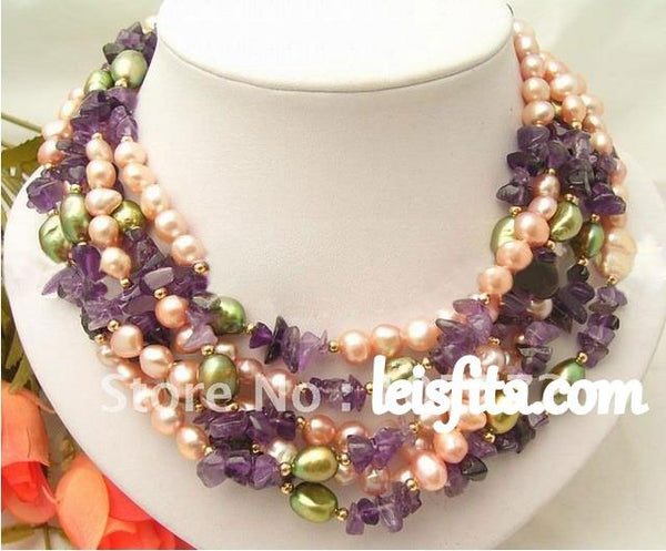 CHPNL Fresh Water cultured pearl, lavender fancy pearl, green rice pearl
