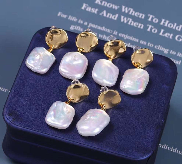 Coin Pearl Earrings in White and Purple Color