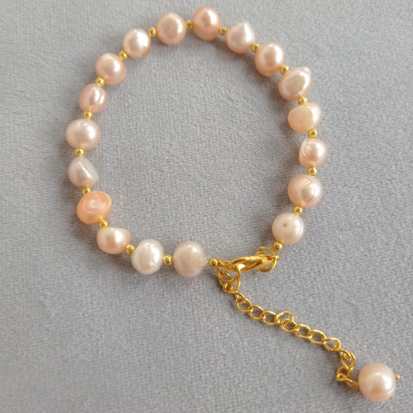 New collection Adjustable Pearl Bracelet Pink color 14k gold plated For Women