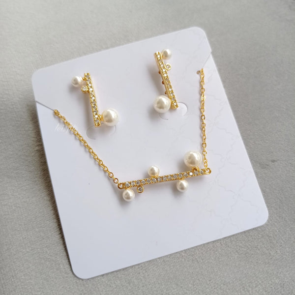 STIPS 16k Gold Plated Pearl Pendant & Earring Set for Women