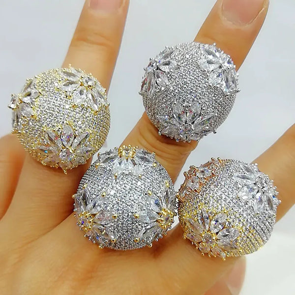 Luxury Flower Big Bold Rings with Zirconia Stones 2020 Women Engagement Party Jewelry High Quality