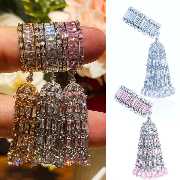 Trendy Twist Tassels Statement Rings for Women Cubic Zircon Finger Rings Beads Charm Ring Bohemian Beach Jewelry