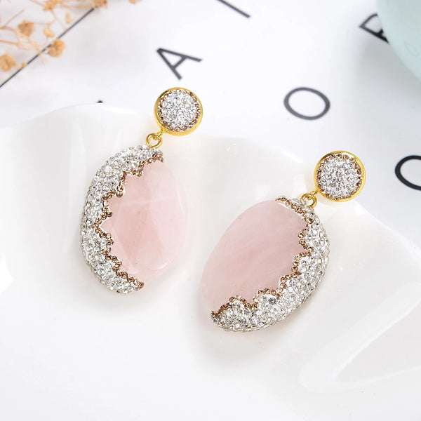 Luxury Bohemia Stone Dangle Earrings For Women White Black Sparkling Rhinestone Drops Earring Elegant Banquet Female Jewelry