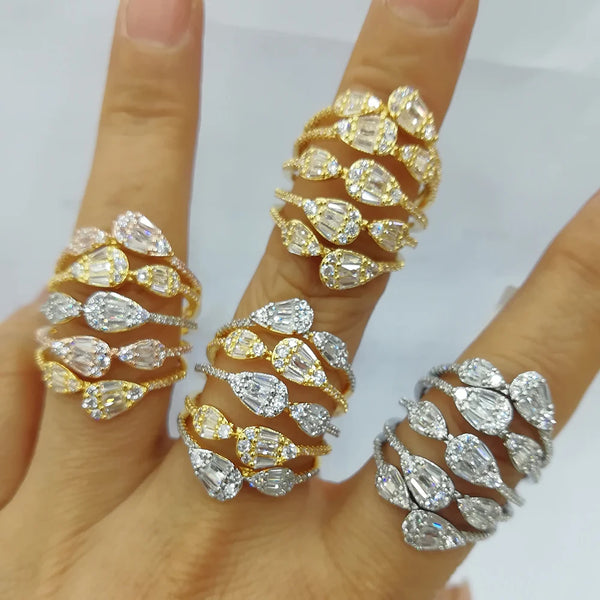 Monaco Design Luxury Crossover Stackable Rings For Women Wedding Cubic Zircon Engagement Dubai Naija Bridal Finger Ring