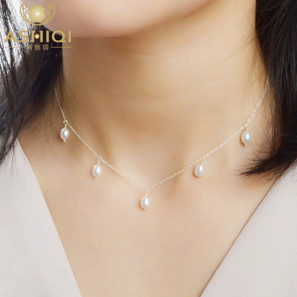 925 Sterling Silver Chokers Necklace Natural Freshwater Pearl Handmade Wedding jewelry for women Fine Gift