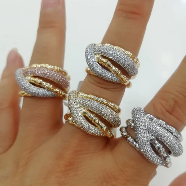 Trendy Crossover Bold Statement Ring for Women Cubic Zircon Finger Rings Beads Charm Ring Bohemian Beach Jewelry