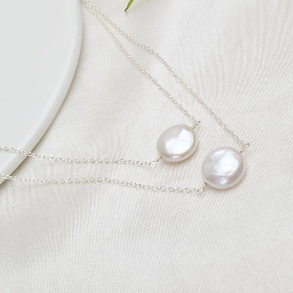 Natural freshwater pearl 925 Sterling Silver Necklace 12-13mm Button shape pearl Jewelry For women