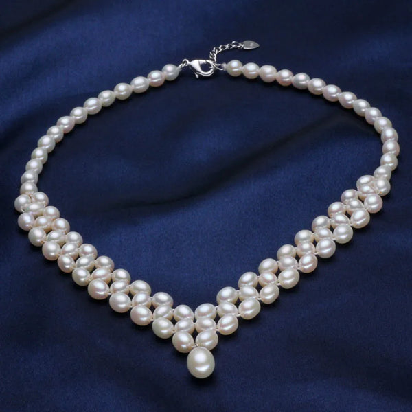 Natural Freshwater Pearl Necklace with Genuine 925 Sterling silver clasp Pearl Jewelry for women bride Wedding