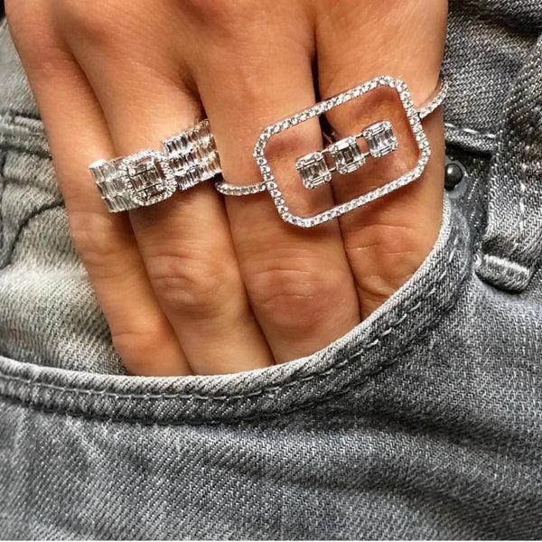 Monaco Design Luxury Statement Stackable Ring For Women Wedding Cubic Zircon Engagement Dubai Punk Bridal Two Finger Rings