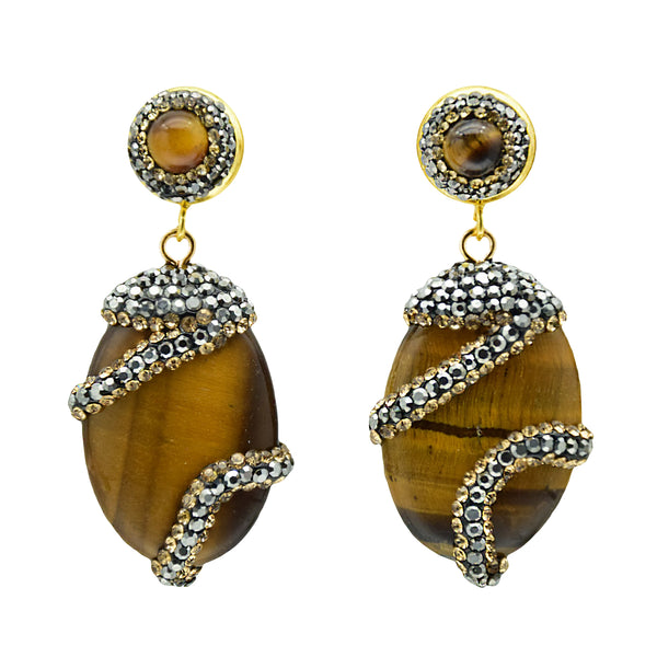 High Quality Natural Tiger Eye Stone Earrings For Women Handmade Jewelry 2019 Trendy Dangle Earrings Suitable Party Wedding