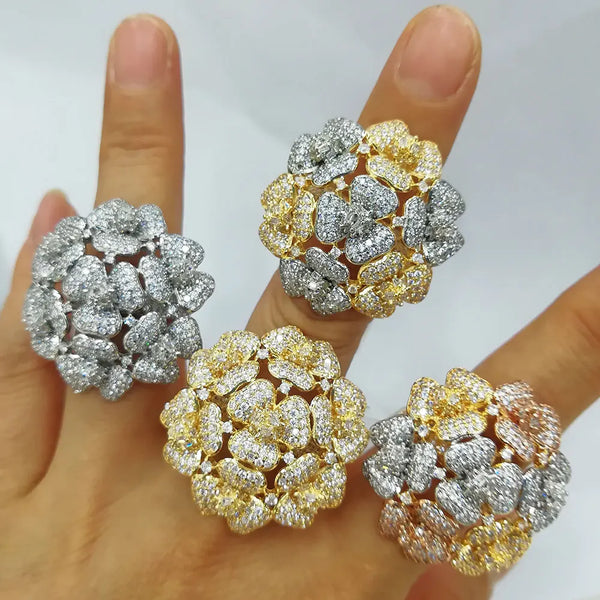 Luxury Big Bold Flowers CLUSTER Rings with Zirconia Stones 2022 Women Engagement Party Jewelry High Jewelry Addiction