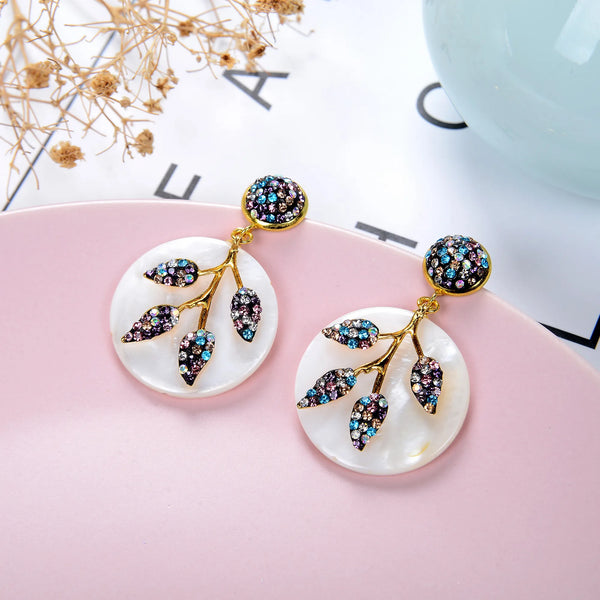 2021 Korea Fashion Shell Drop Earrings Ladies Round Leaf  Shape Rhinestone Earrings Women Wedding Party Accessories