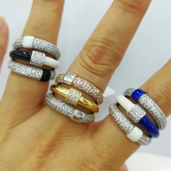 NEW Trendy 3 bands mix Big Bold Statement Ring for Women Cubic Zircon Finger Rings Beads Charm Ring Bohemian Beach Jewelry