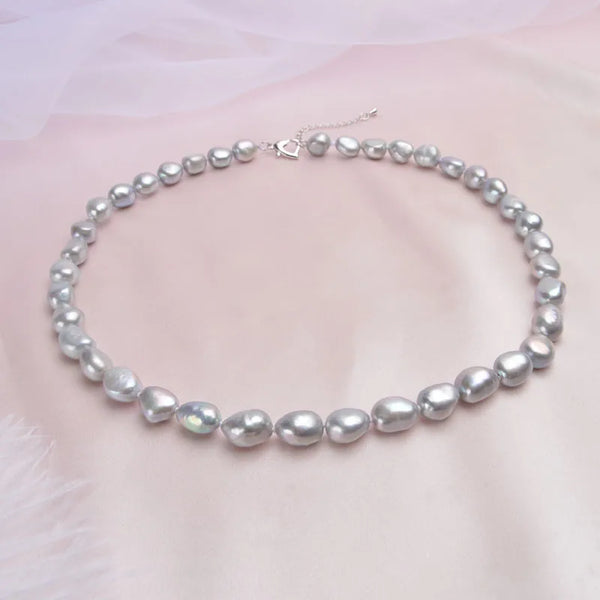 Natural Baroque pearl Necklace 9-10mm Gray Freshwater Pearl Jewelry for women