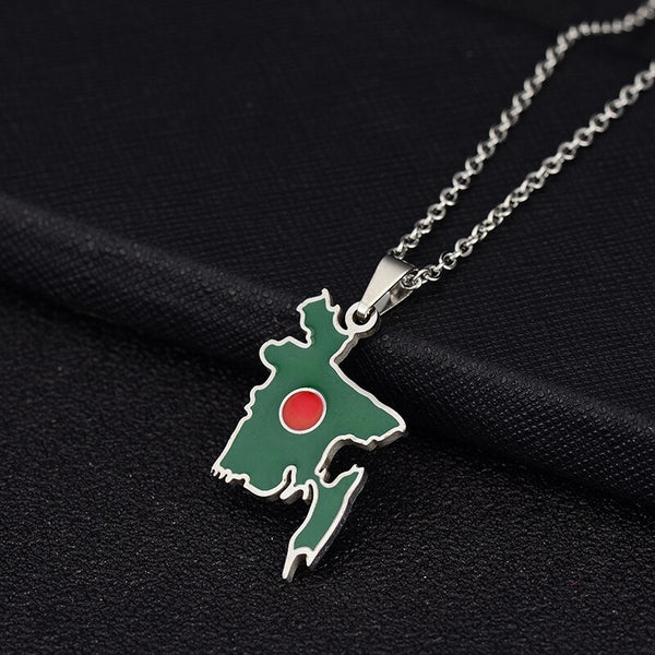 Bangladesh Map Flag Pendant Necklaces Gold/Steel Color for Women Girls Stainless Steel Bangladeshi Maps Jewelry Bengali Gift