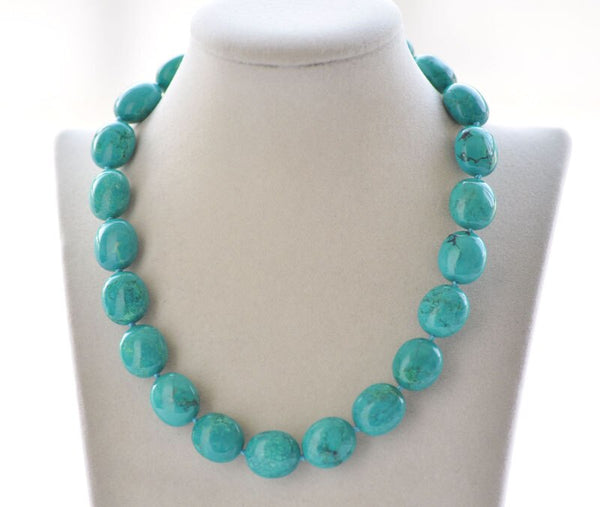 Smooth 17" 18mm Natural Green Egg Turquoise Bead Necklace