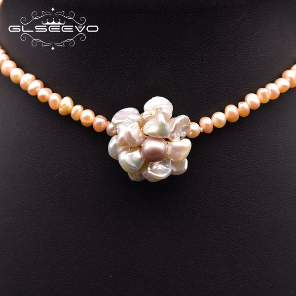 Natural Freshwater Baroque Pearl Necklace Women Gold Collar Chain  Flower Choker  Fashion Jewelry  Wholesale GN0277