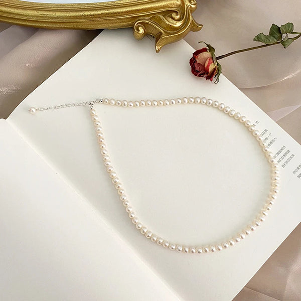 Natural Freshwater Pearl Necklace 925 Sterling Silver Chain Fashion Jewelry for Women