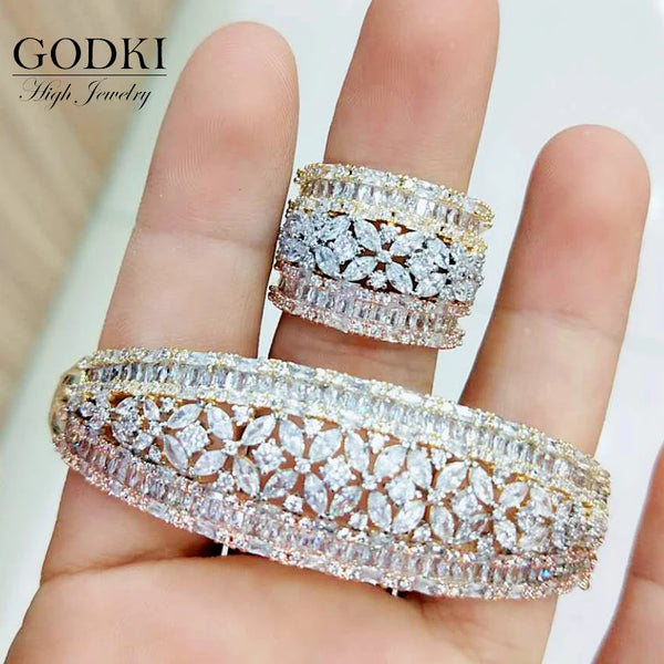 Big Fashion Luxury Bold African Bangle Ring Set For Women Cubic Zircon Pave Party Wedding Saudi Arabic Dubai Jewelry Sets