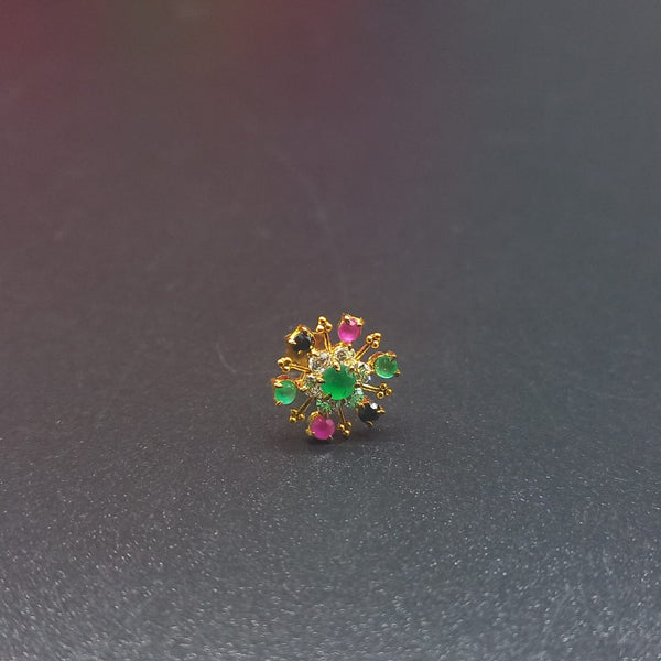 Thirteen Multicolor AD Stone's 18 carat Gold Nosepin