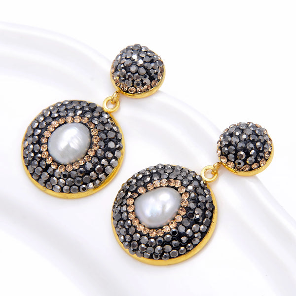 Korea Fashion Natural Freshwater Pearls Earrings For Women Temperament Elegant Handmade Rhinestone Inlay Jewelry Gift