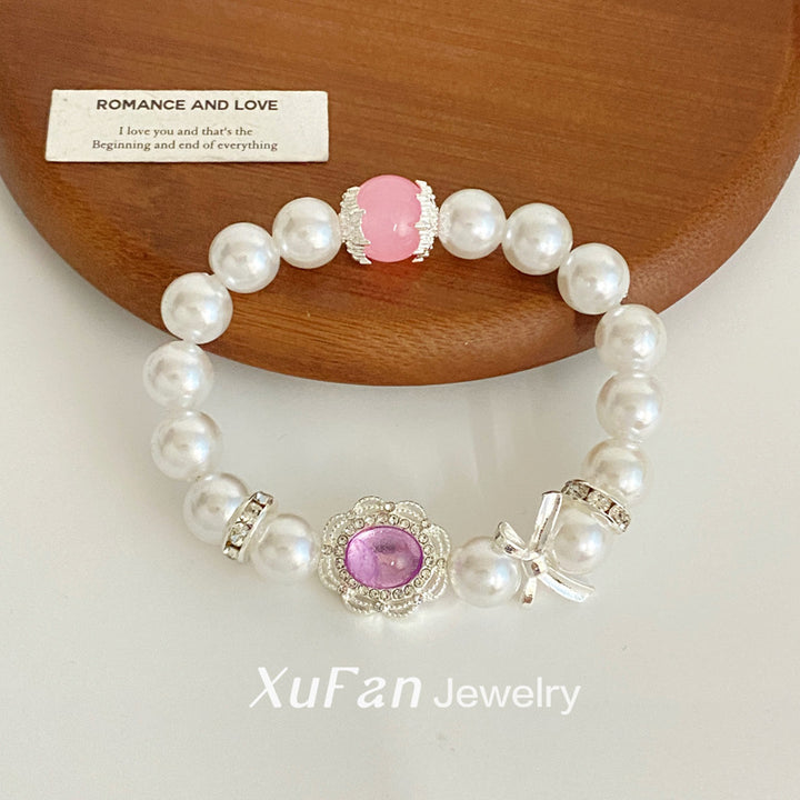 Cold wind, dreamy purple oval pearl bracelet, niche, high-end, delicate style, elegant temperament, versatile women's hand jewelry