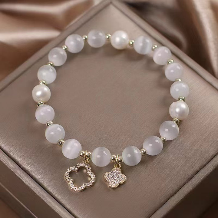 Women's Crystal Clover Pearl Bracelet