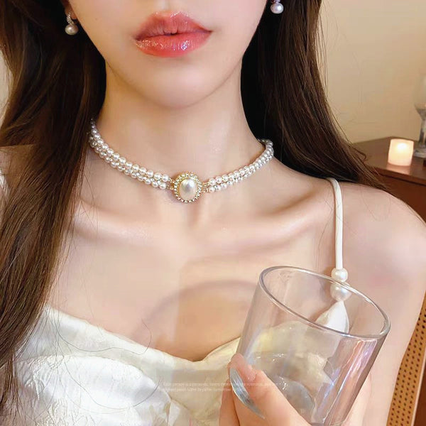 Women's Double Pearl Choker Necklace