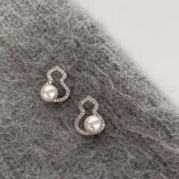 Silver Gourd Pearl Feminine High-End Stud Earrings