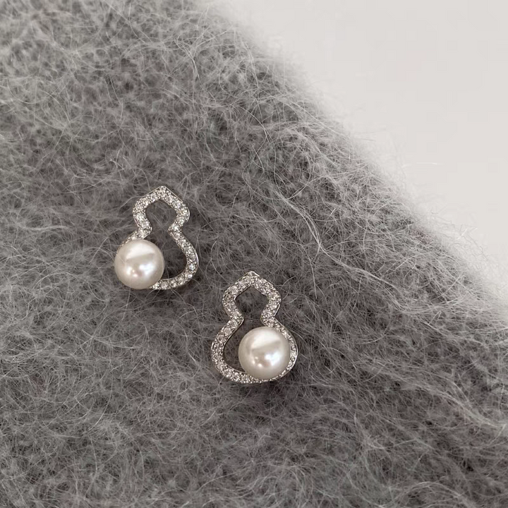 Silver Gourd Pearl Feminine High-End Stud Earrings