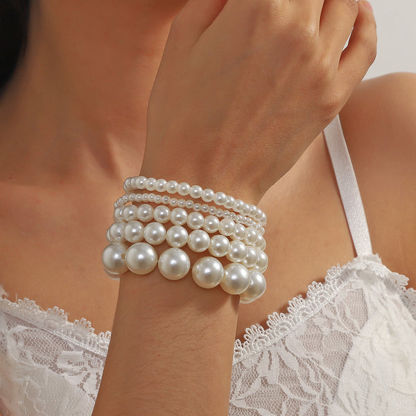 Simple daily 4mm-14mm artificial pearl bungee rope bead bracelet luxury sense of women's versatile wear wholesale