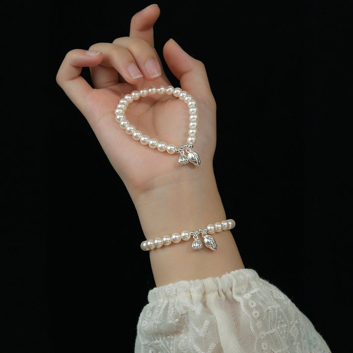 Lotus pod pearl bracelet, women's two generations of beads, small niche versatile design, gentle and fashionable, hand jewelry accessories