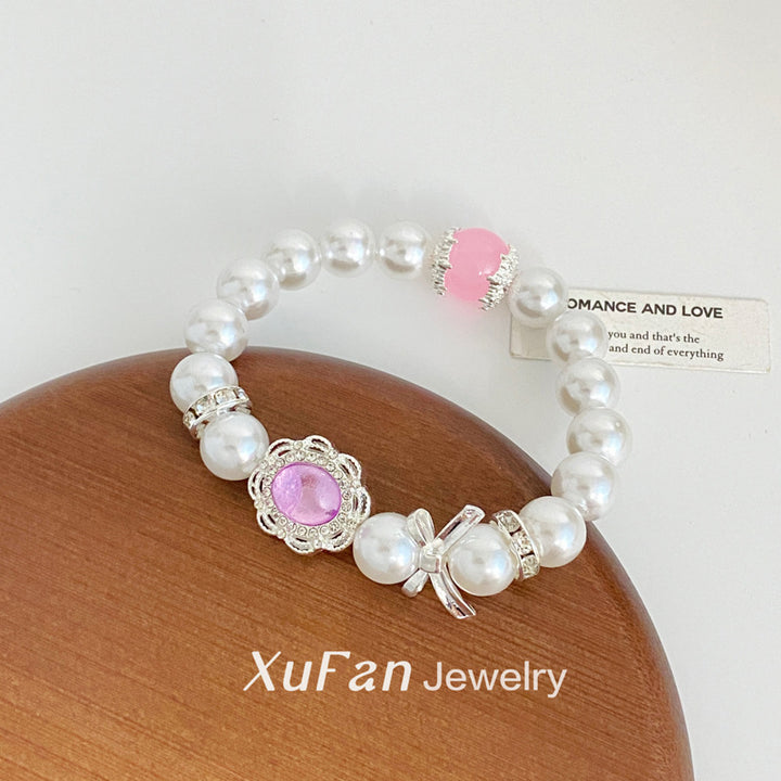 Cold wind, dreamy purple oval pearl bracelet, niche, high-end, delicate style, elegant temperament, versatile women's hand jewelry