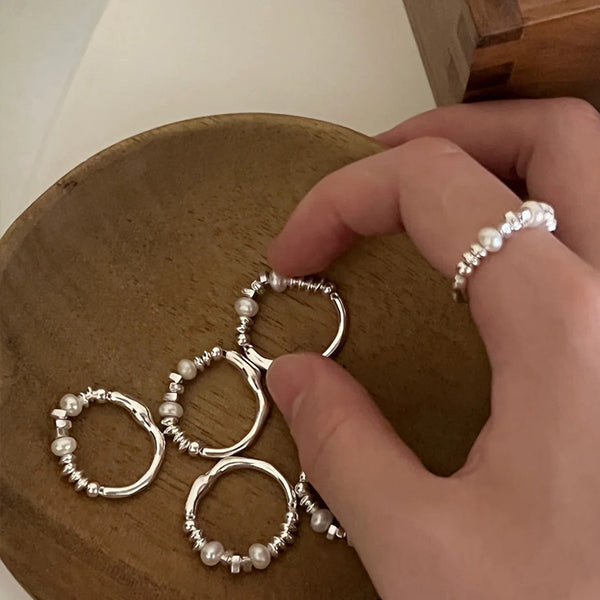 Women's Crushed Silver Pearl Ring