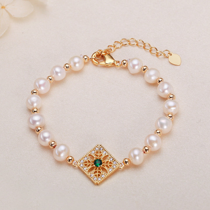 French Style Vintage 14K Gold Pearl Bracelet