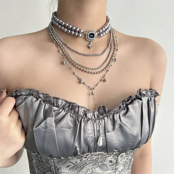Pearl & Zircon Tassel Necklace  Women's Light Luxury Choker, High-End Niche Clavicle Jewelry