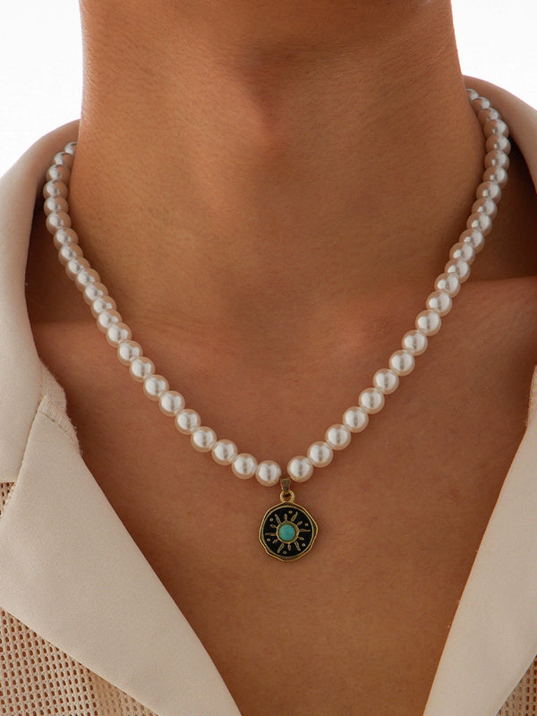 Jewelry men's high-end pearl necklace versatile hip-hop sun