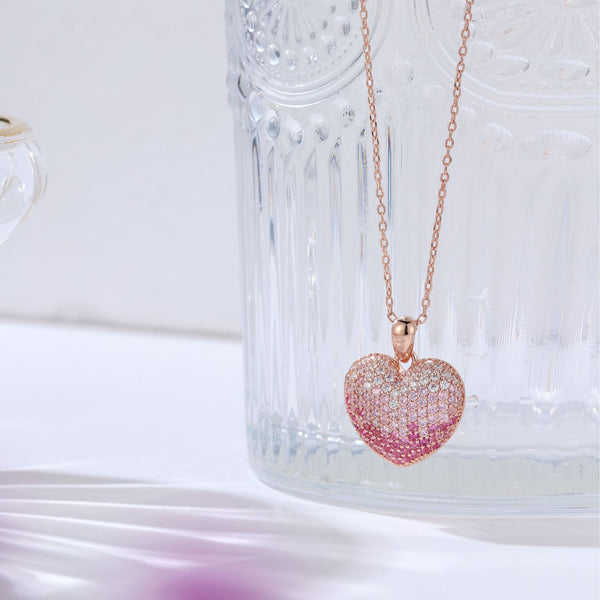 Original love necklace light luxury high-end micro-inlaid zircon pink three-dimensional peach heart jewelry necklace female temperament sweet