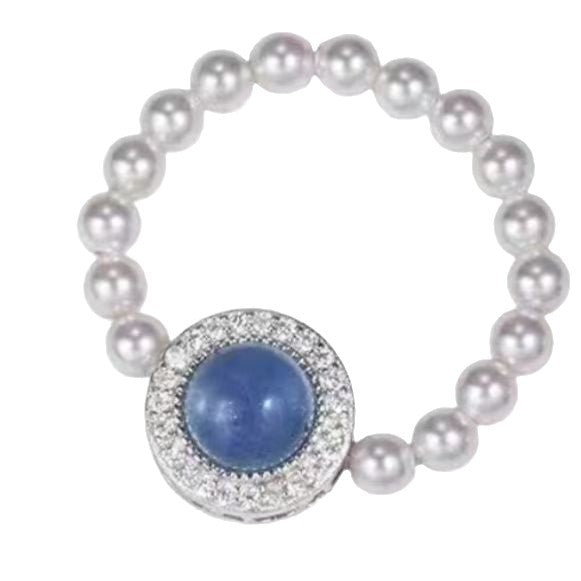 Women's Aquamarine Sea Blue Pearl Ring