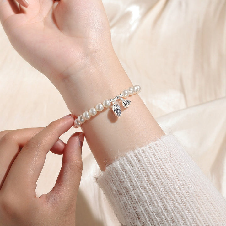 Lotus pod pearl bracelet, women's two generations of beads, small niche versatile design, gentle and fashionable, hand jewelry accessories
