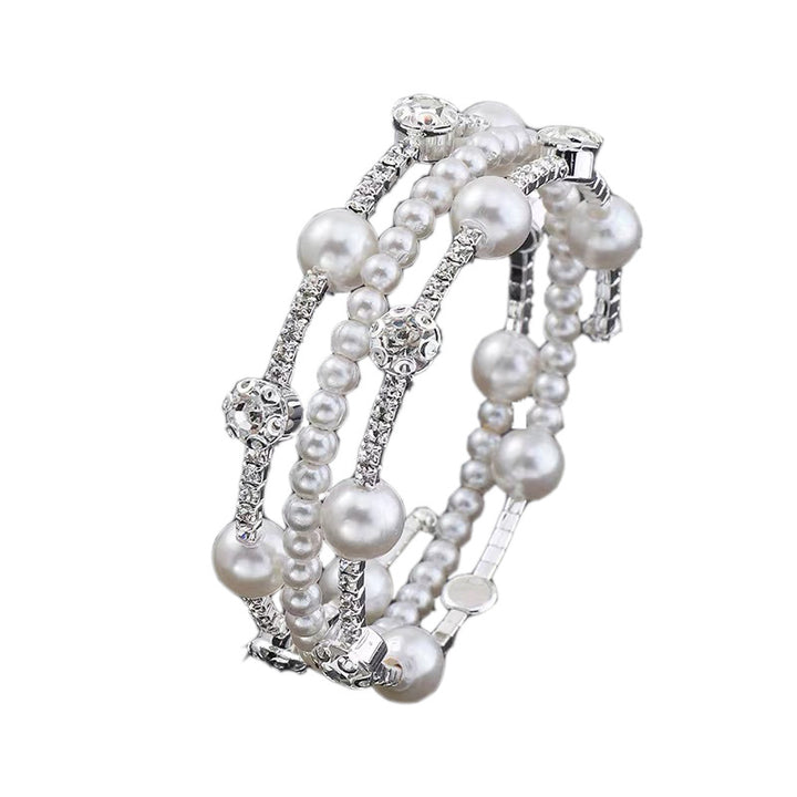 Multi-layered wraparound pearl bracelets, women's silver ring bracelets, bracelets, light luxury, niche zircon bracelets, elastic jewelry