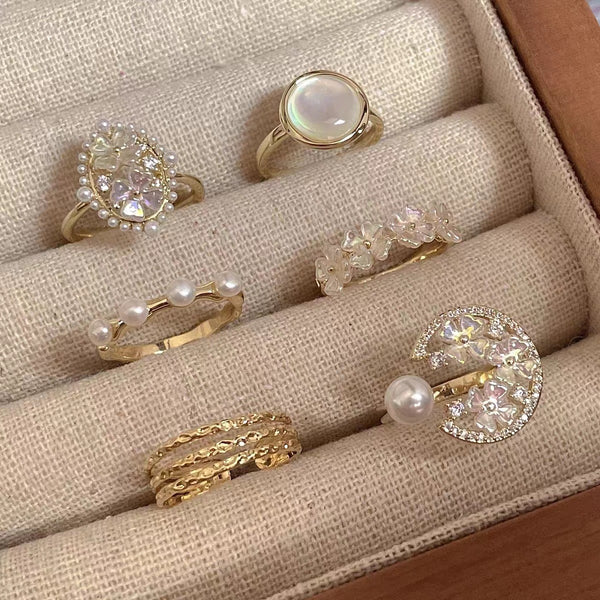 Pearl Flower Open Ring for Girls - Women's Niche Luxury rings