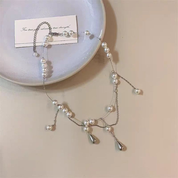 French Style Pearl Water Drop Tassel Necklace