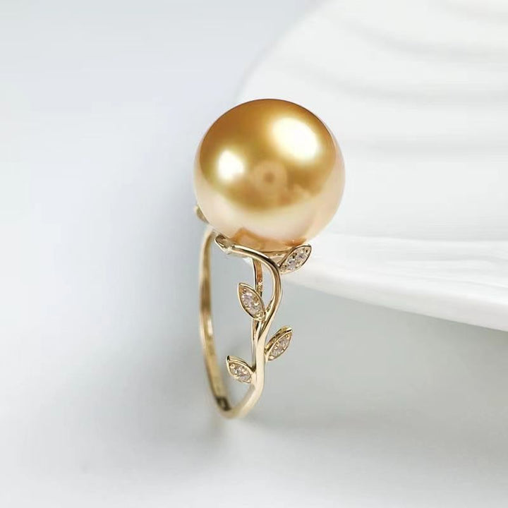 Elegant South Seas Gold Pearl Leaf Ring
