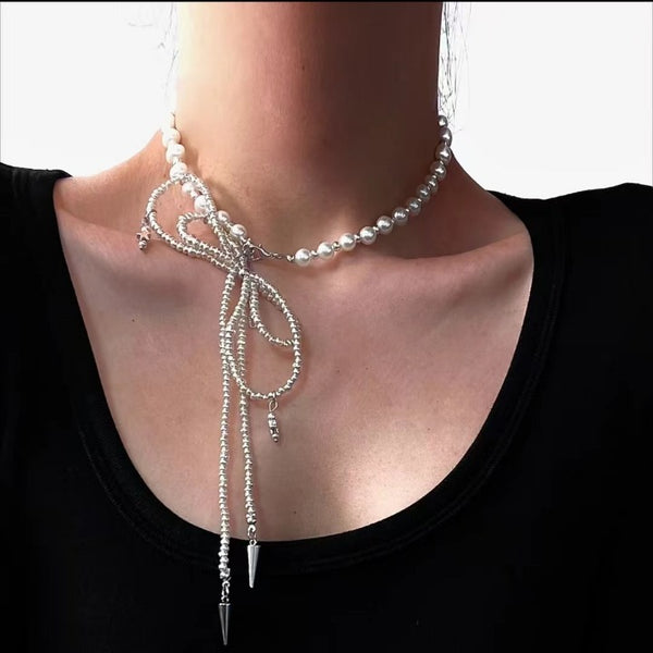 Sweet Punk Style Bow Pearl Necklace