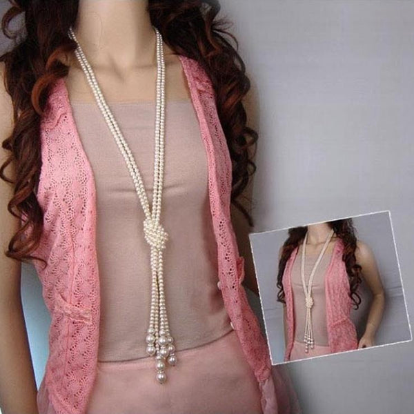 European Style Classic Multi-Layer Long Pearl Tassel Necklace