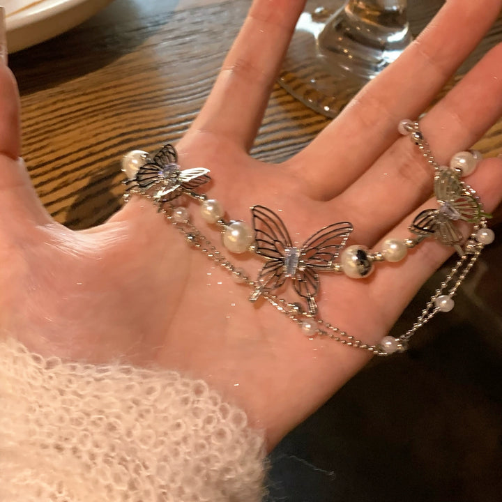 Butterfly Pearl Choker Necklace  High-Quality Multi-Layered Clavicle Chain