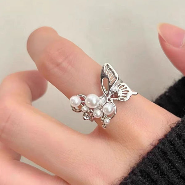 Women's Vintage Bow Pearl Adjustable Ring